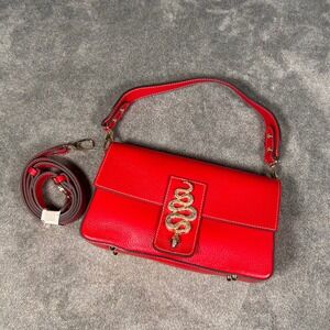 Divina Firenze Pebbled Red Leather Crossbody Bag Purse Gold Snake Hardware Italy